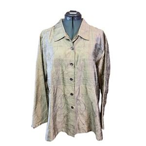 Chico's Design Sz 3 (16) Gold Embroidery Jacket Blouse Button-Up *Small Stain